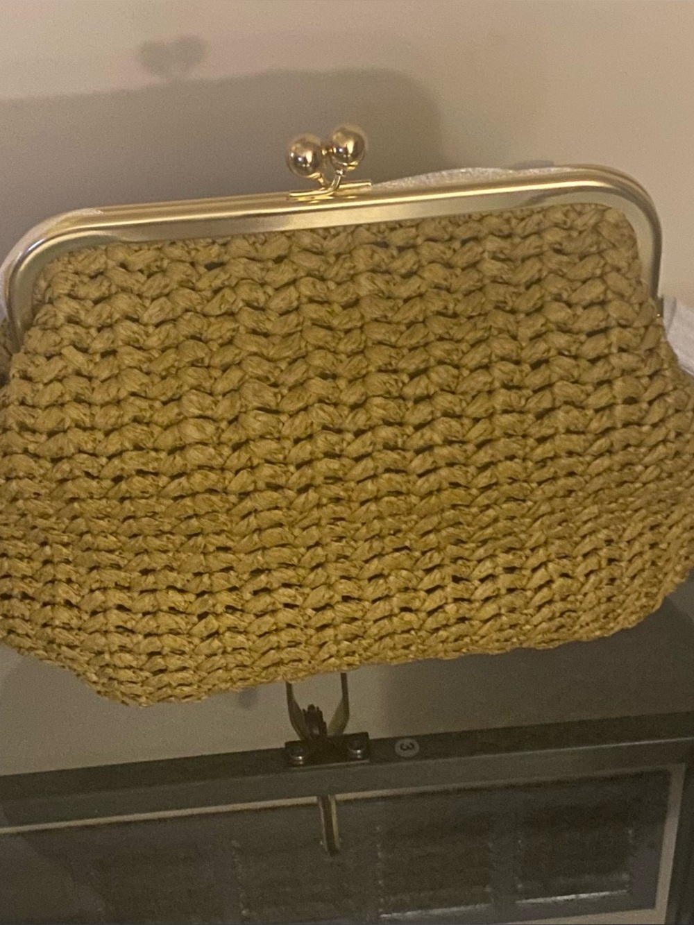 Coach Olive-Tone Woven Satchel with Gold Frame